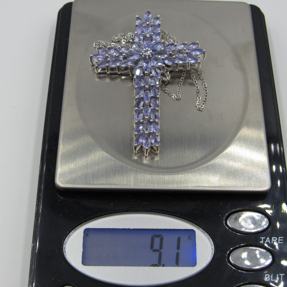 Vintage 20" Sterling Tanzanite Cross Necklace - Picture 8 of 8